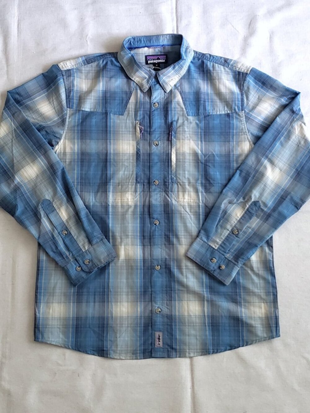 Patagonia Shirt Men Sz M Sun Stretch Hiking Fishing Plaid Zip Pocket Nylon Blend